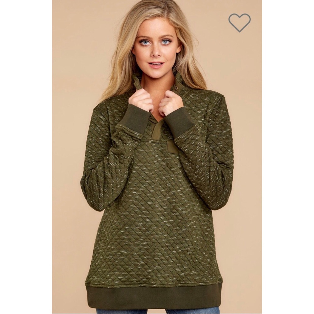 >>LAST<< Quinn Quilted Pocket Pullover - Olive - Picture 3 of 6